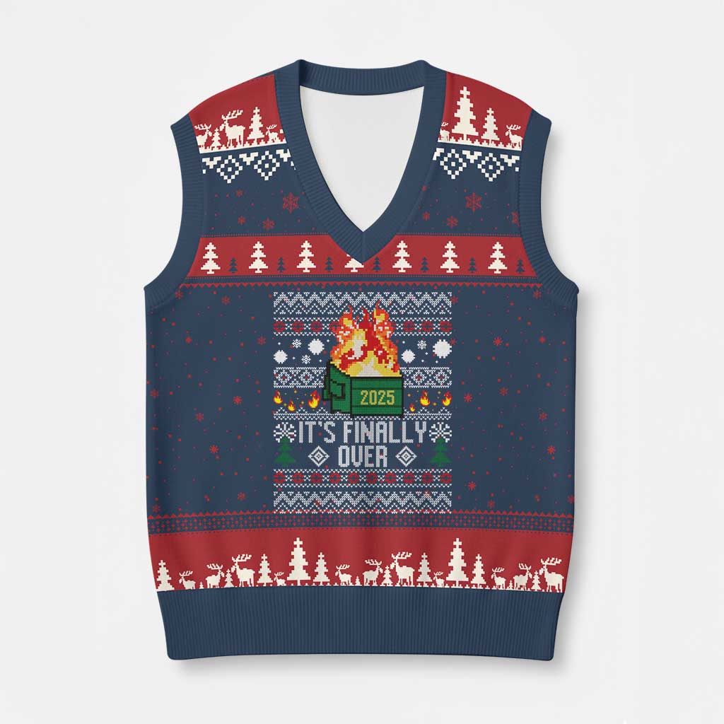 Funny Christmas Lil Dumpster Fire V-Neck Knit Sweater Vest It Is Finally Over 2025 TS11 Navy Red Print Your Wear