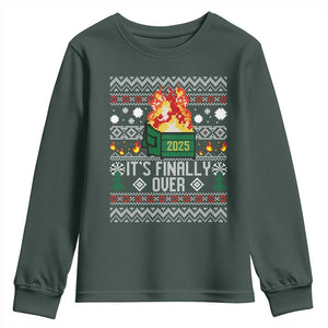 Funny Christmas Lil Dumpster Fire Youth Sweatshirt It Is Finally Over 2025 TS11 Dark Forest Green Print Your Wear