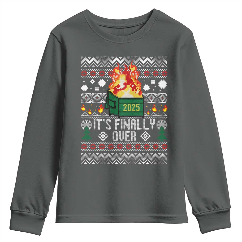 Funny Christmas Lil Dumpster Fire Youth Sweatshirt It Is Finally Over 2025 TS11 Dark Heather Print Your Wear