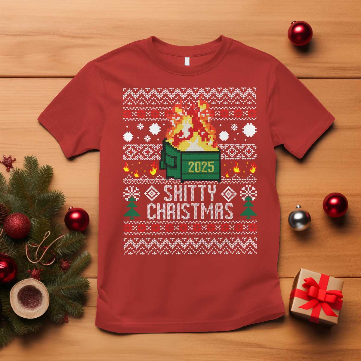 Funny Xmas Lil Dumpster Fire T Shirt Shitty Christmas Festive Holiday TS11 Red Print Your Wear