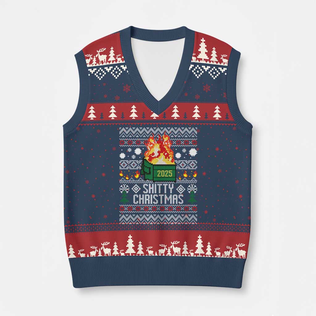 Funny Xmas Lil Dumpster Fire V-Neck Knit Sweater Vest Shitty Christmas Festive Holiday TS11 Navy Red Print Your Wear