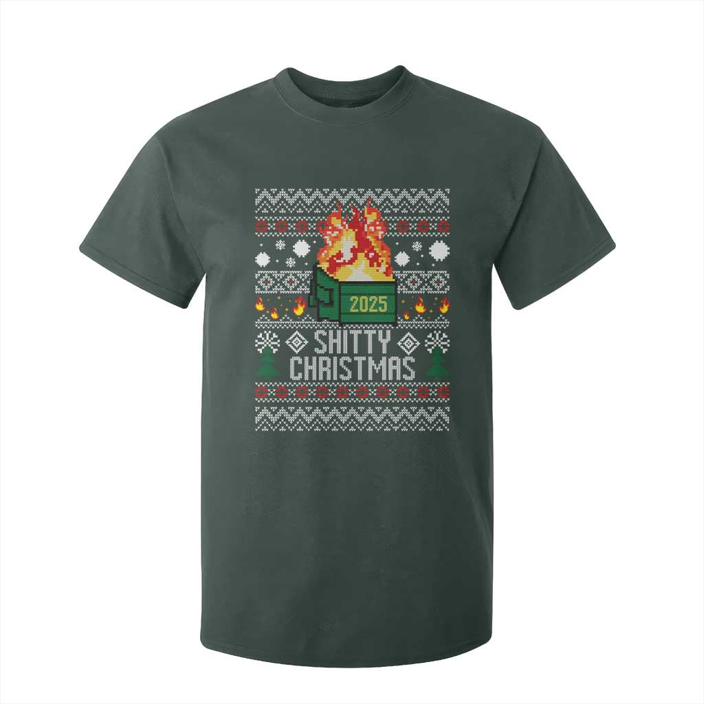 Funny Xmas Lil Dumpster Fire T Shirt For Kid Shitty Christmas Festive Holiday TS11 Dark Forest Green Print Your Wear