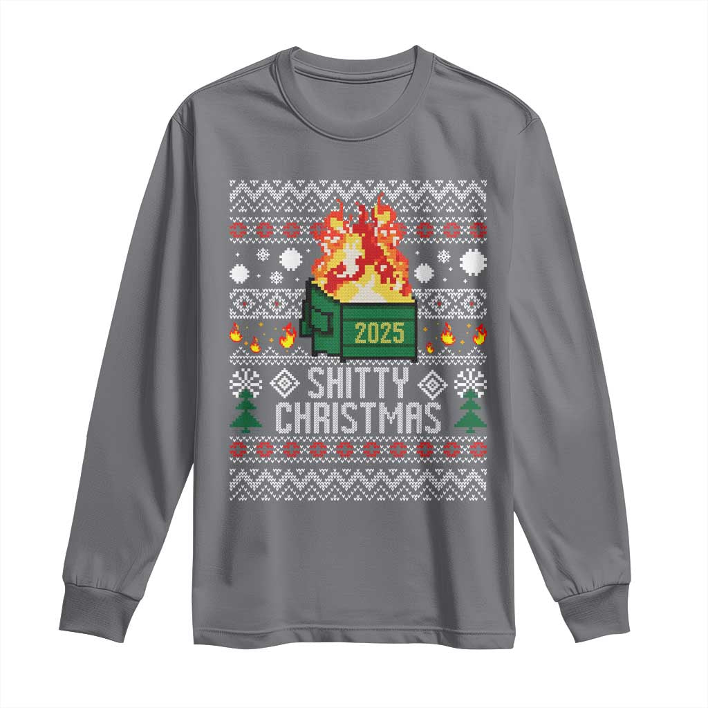 Funny Xmas Lil Dumpster Fire Long Sleeve Shirt Shitty Christmas Festive Holiday TS11 Charcoal Print Your Wear