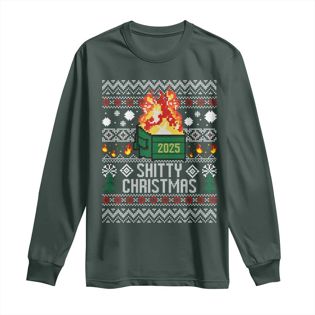 Funny Xmas Lil Dumpster Fire Long Sleeve Shirt Shitty Christmas Festive Holiday TS11 Dark Forest Green Print Your Wear