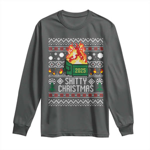 Funny Xmas Lil Dumpster Fire Long Sleeve Shirt Shitty Christmas Festive Holiday TS11 Dark Heather Print Your Wear