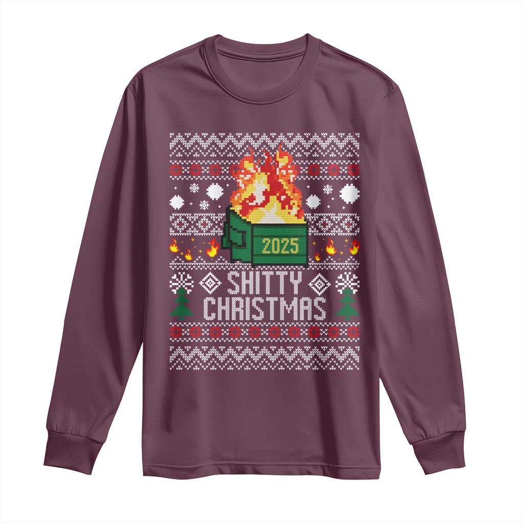 Funny Xmas Lil Dumpster Fire Long Sleeve Shirt Shitty Christmas Festive Holiday TS11 Maroon Print Your Wear