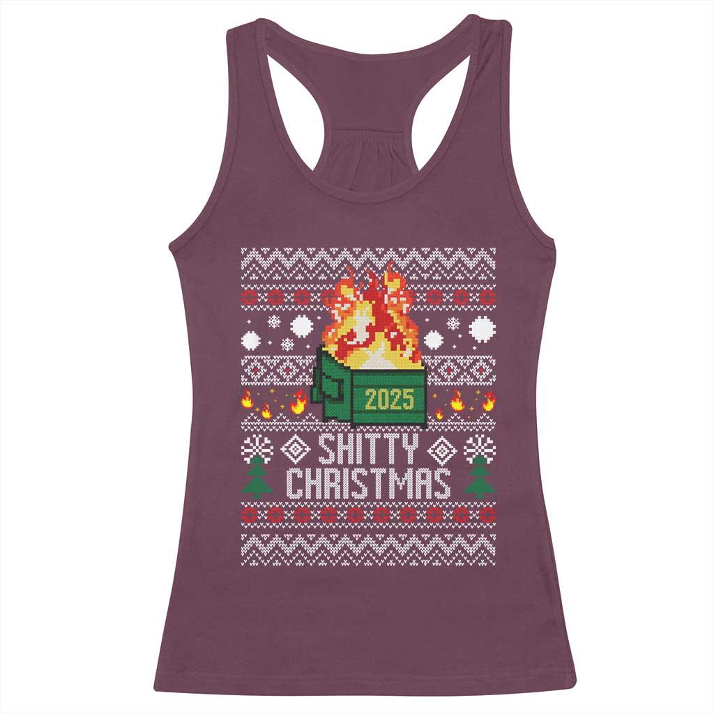 Funny Xmas Lil Dumpster Fire Racerback Tank Top Shitty Christmas Festive Holiday TS11 Maroon Print Your Wear