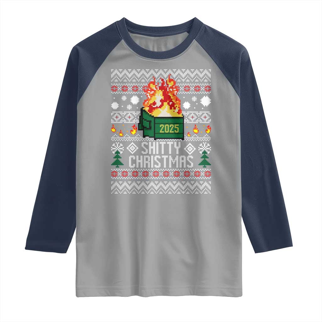 Funny Xmas Lil Dumpster Fire Raglan Shirt Shitty Christmas Festive Holiday TS11 Sport Gray Navy Print Your Wear