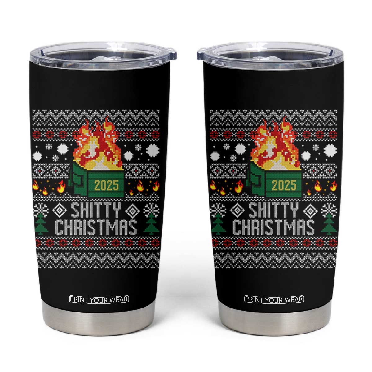 Funny Xmas Lil Dumpster Fire Tumbler Cup Shitty Christmas Festive Holiday TS11 Black Print Your Wear
