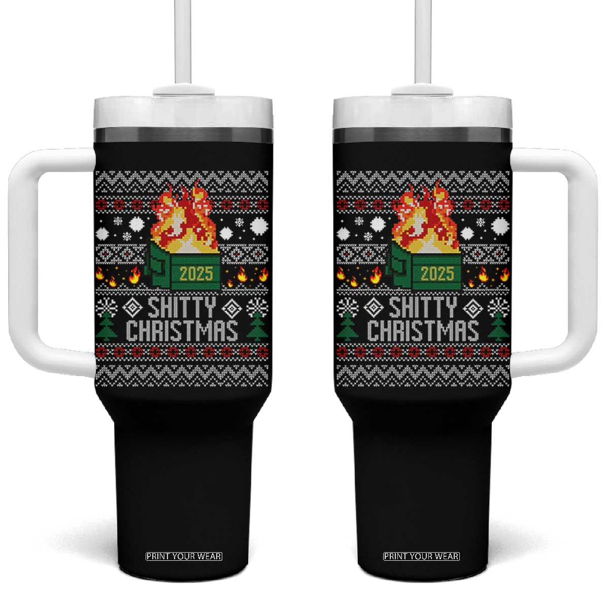 Funny Xmas Lil Dumpster Fire Tumbler With Handle Shitty Christmas Festive Holiday TS11 One Size: 40 oz Black Print Your Wear