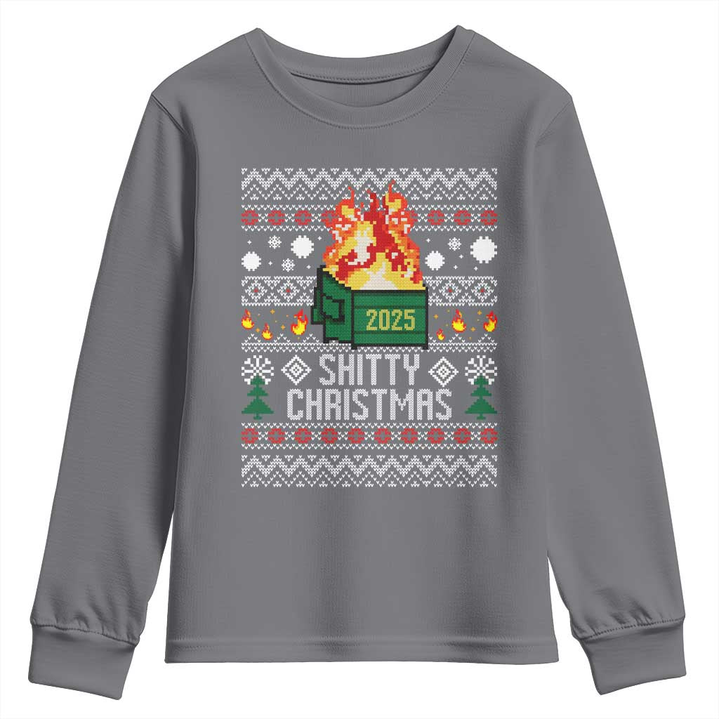 Funny Xmas Lil Dumpster Fire Youth Sweatshirt Shitty Christmas Festive Holiday TS11 Charcoal Print Your Wear