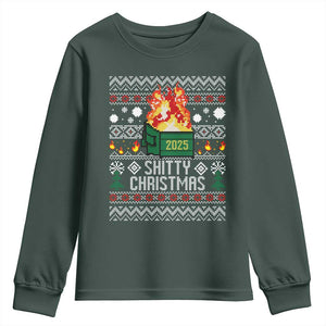 Funny Xmas Lil Dumpster Fire Youth Sweatshirt Shitty Christmas Festive Holiday TS11 Dark Forest Green Print Your Wear