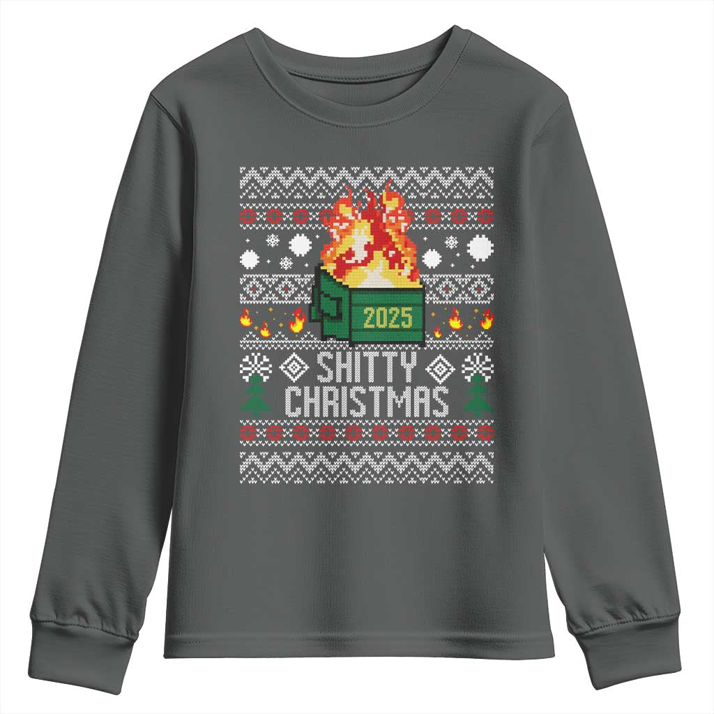 Funny Xmas Lil Dumpster Fire Youth Sweatshirt Shitty Christmas Festive Holiday TS11 Dark Heather Print Your Wear