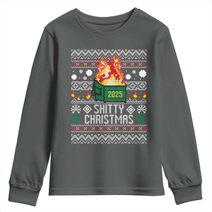 Funny Xmas Lil Dumpster Fire Youth Sweatshirt Shitty Christmas Festive Holiday TS11 Dark Heather Print Your Wear
