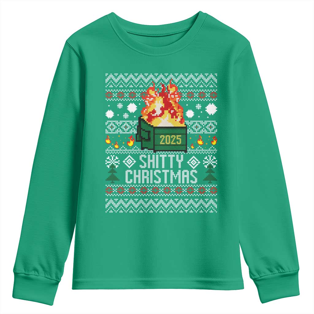 Funny Xmas Lil Dumpster Fire Youth Sweatshirt Shitty Christmas Festive Holiday TS11 Irish Green Print Your Wear