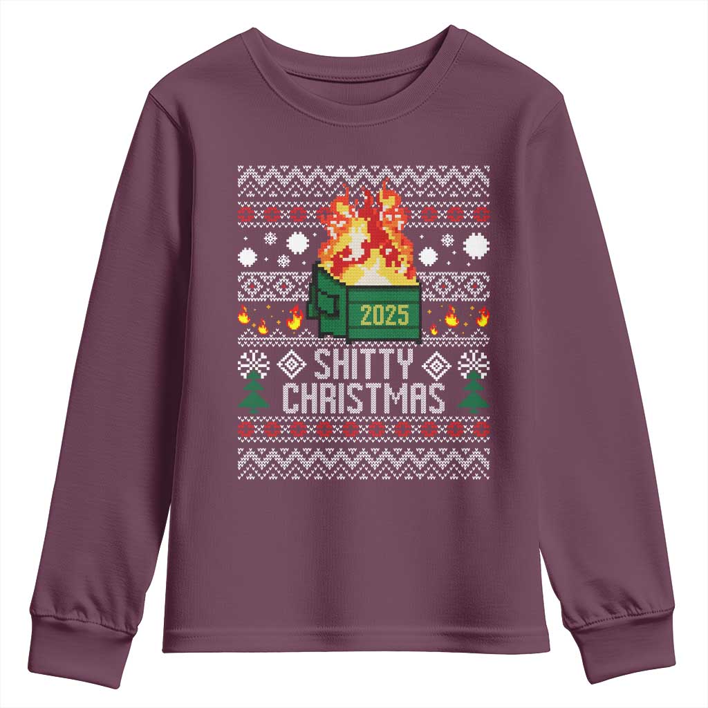 Funny Xmas Lil Dumpster Fire Youth Sweatshirt Shitty Christmas Festive Holiday TS11 Maroon Print Your Wear