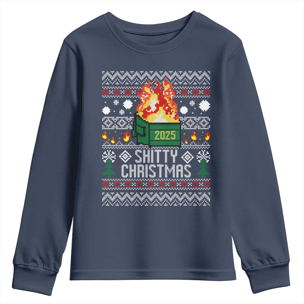 Funny Xmas Lil Dumpster Fire Youth Sweatshirt Shitty Christmas Festive Holiday TS11 Navy Print Your Wear