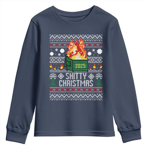 Funny Xmas Lil Dumpster Fire Youth Sweatshirt Shitty Christmas Festive Holiday TS11 Navy Print Your Wear