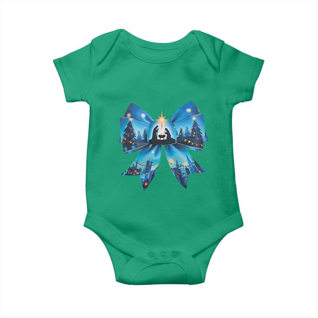 Jesus God Nativity Scene Coquette Bow Christmas Baby Onesie TS11 Irish Green Print Your Wear