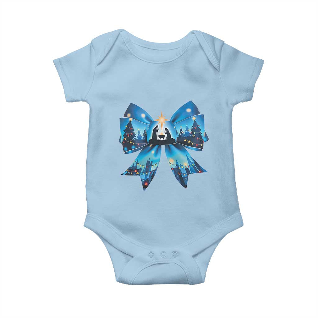 Jesus God Nativity Scene Coquette Bow Christmas Baby Onesie TS11 Light Blue Print Your Wear