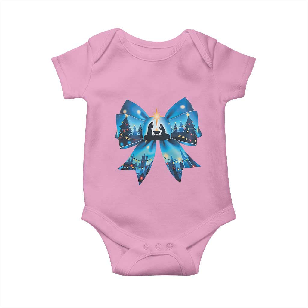 Jesus God Nativity Scene Coquette Bow Christmas Baby Onesie TS11 Light Pink Print Your Wear
