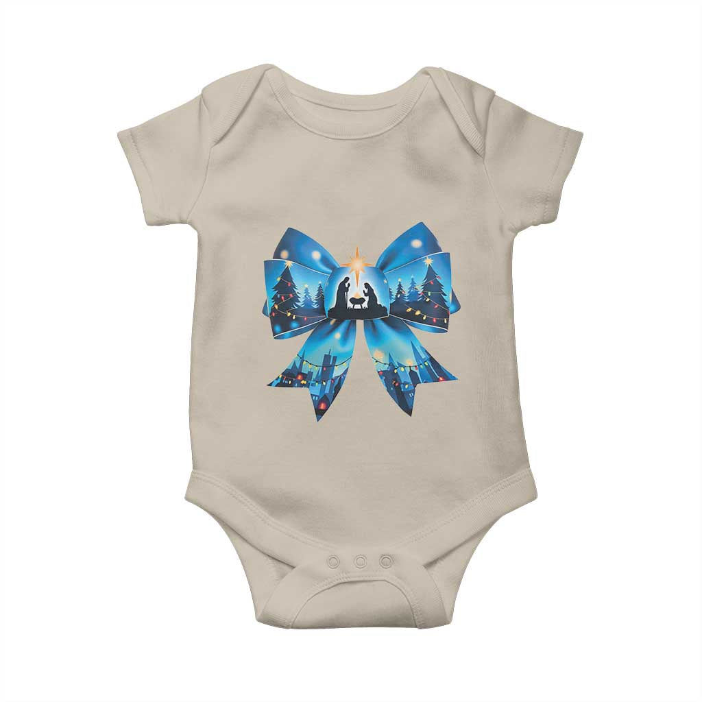 Jesus God Nativity Scene Coquette Bow Christmas Baby Onesie TS11 Sand Print Your Wear