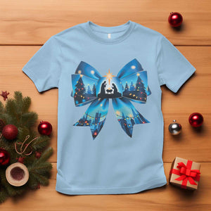 Jesus God Nativity Scene Coquette Bow Christmas T Shirt TS11 Light Blue Print Your Wear