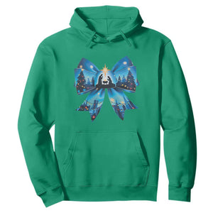 Jesus God Nativity Scene Coquette Bow Christmas Hoodie TS11 Irish Green Print Your Wear