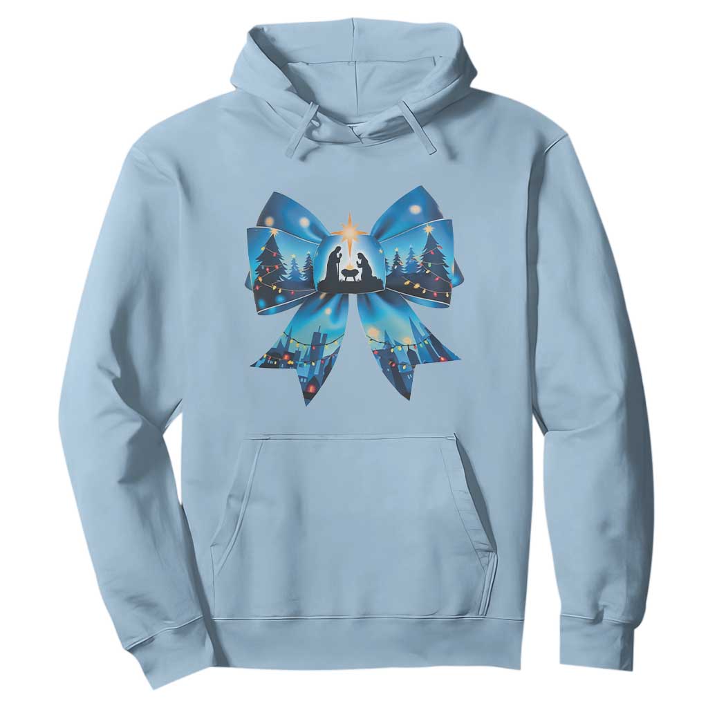 Jesus God Nativity Scene Coquette Bow Christmas Hoodie TS11 Light Blue Print Your Wear