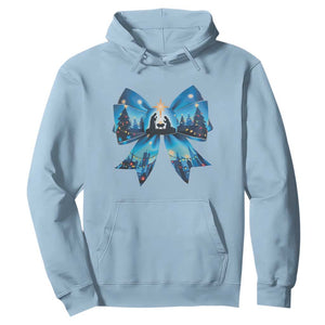 Jesus God Nativity Scene Coquette Bow Christmas Hoodie TS11 Light Blue Print Your Wear
