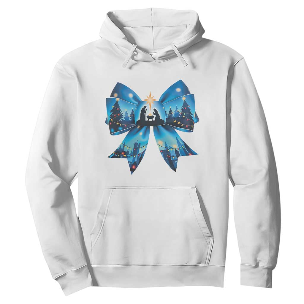 Jesus God Nativity Scene Coquette Bow Christmas Hoodie TS11 White Print Your Wear