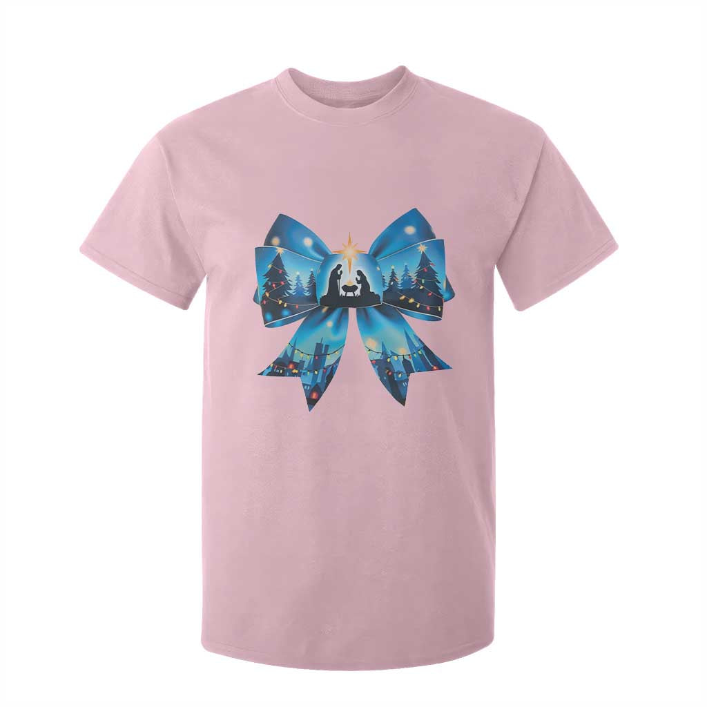 Jesus God Nativity Scene Coquette Bow Christmas T Shirt For Kid TS11 Light Pink Print Your Wear