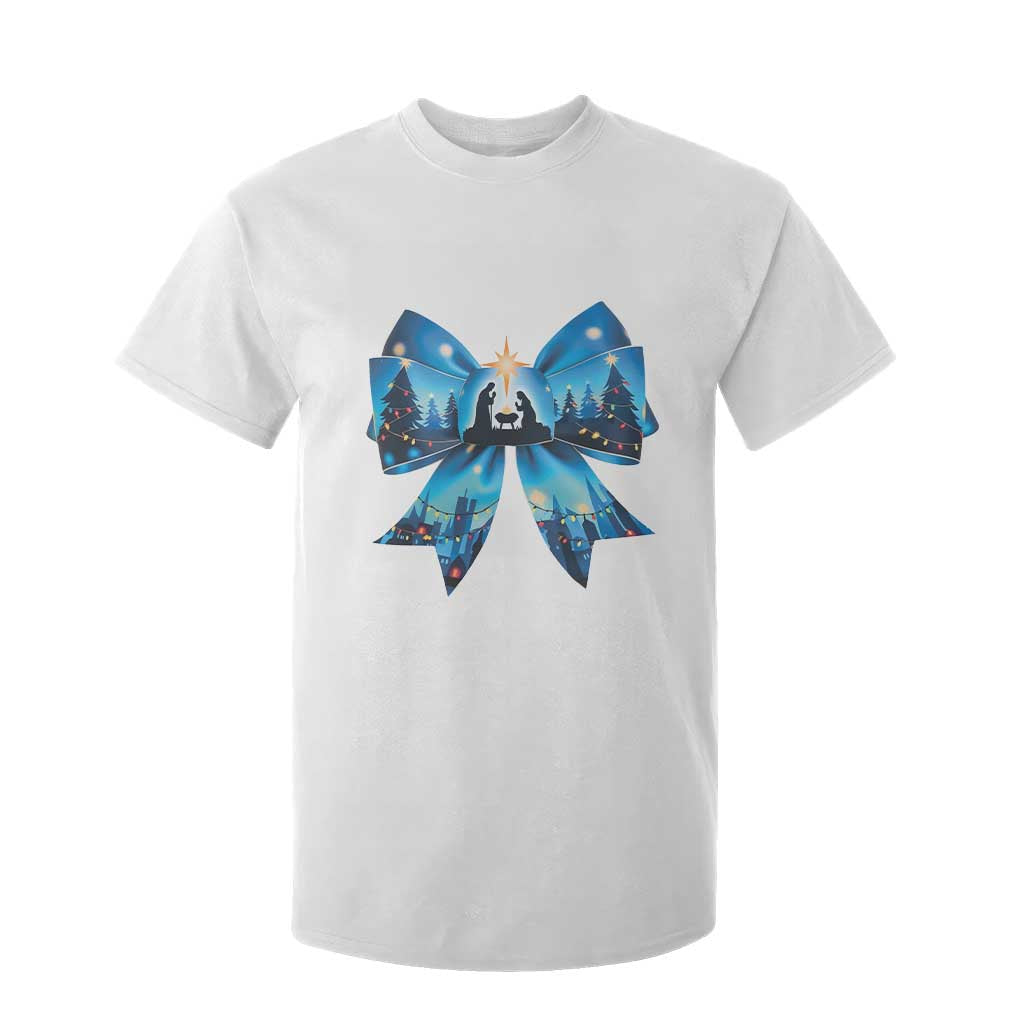 Jesus God Nativity Scene Coquette Bow Christmas T Shirt For Kid TS11 White Print Your Wear