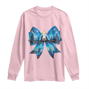 Jesus God Nativity Scene Coquette Bow Christmas Long Sleeve Shirt TS11 Light Pink Print Your Wear