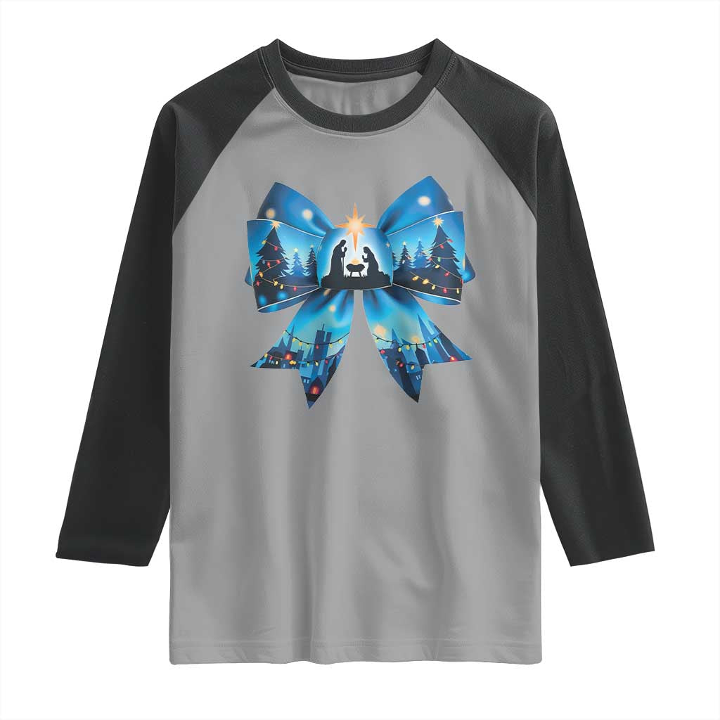 Jesus God Nativity Scene Coquette Bow Christmas Raglan Shirt TS11 Sport Gray Black Print Your Wear