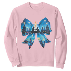 Jesus God Nativity Scene Coquette Bow Christmas Sweatshirt TS11 Light Pink Print Your Wear