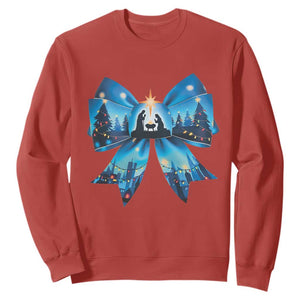 Jesus God Nativity Scene Coquette Bow Christmas Sweatshirt TS11 Red Print Your Wear
