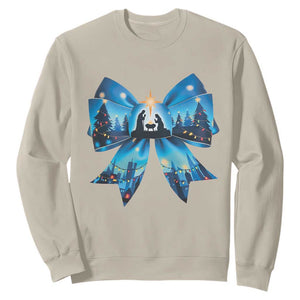 Jesus God Nativity Scene Coquette Bow Christmas Sweatshirt TS11 Sand Print Your Wear