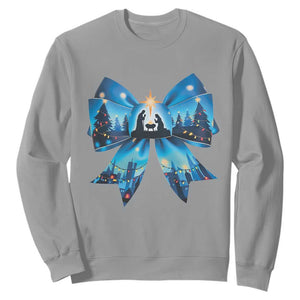 Jesus God Nativity Scene Coquette Bow Christmas Sweatshirt TS11 Sport Gray Print Your Wear