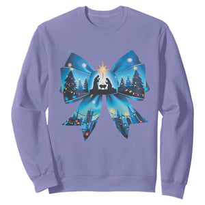 Jesus God Nativity Scene Coquette Bow Christmas Sweatshirt TS11 Violet Print Your Wear