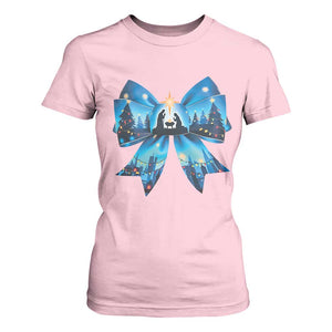 Jesus God Nativity Scene Coquette Bow Christmas T Shirt For Women TS11 Light Pink Print Your Wear