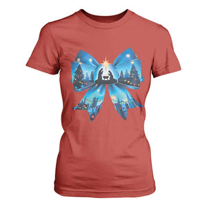 Jesus God Nativity Scene Coquette Bow Christmas T Shirt For Women TS11 Red Print Your Wear