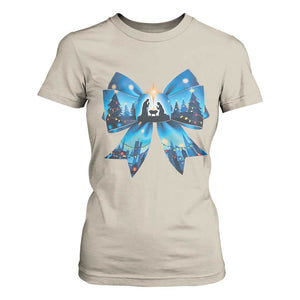 Jesus God Nativity Scene Coquette Bow Christmas T Shirt For Women TS11 Sand Print Your Wear
