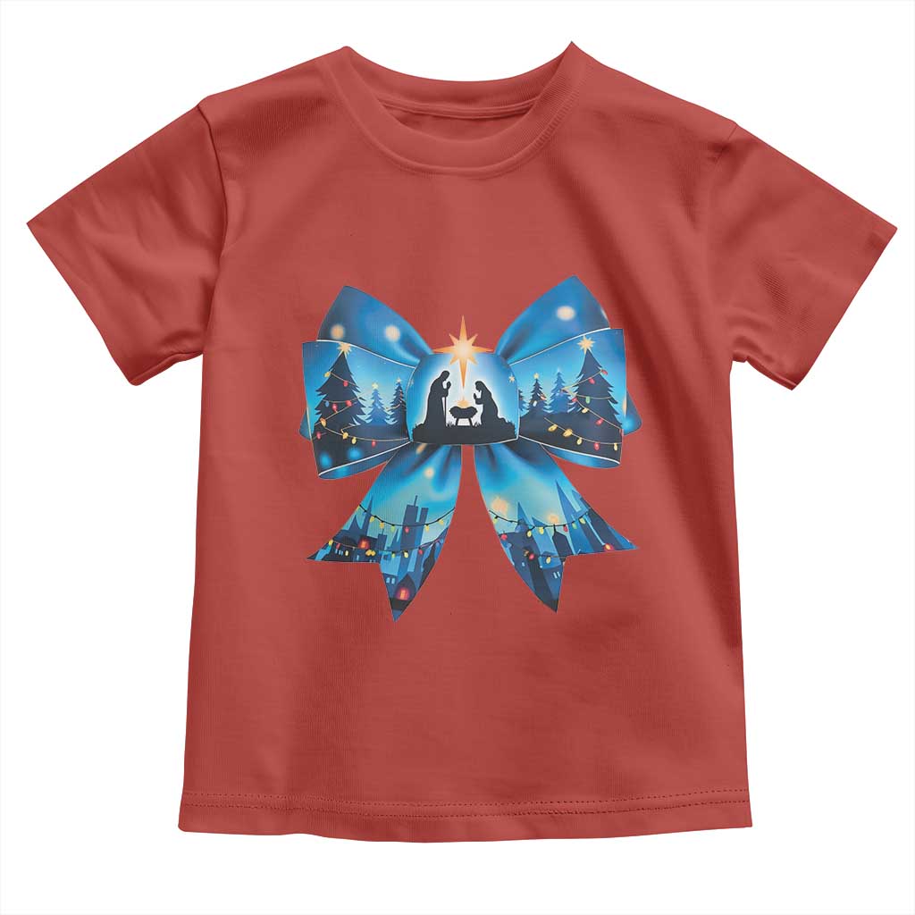 Jesus God Nativity Scene Coquette Bow Christmas Toddler T Shirt TS11 Red Print Your Wear
