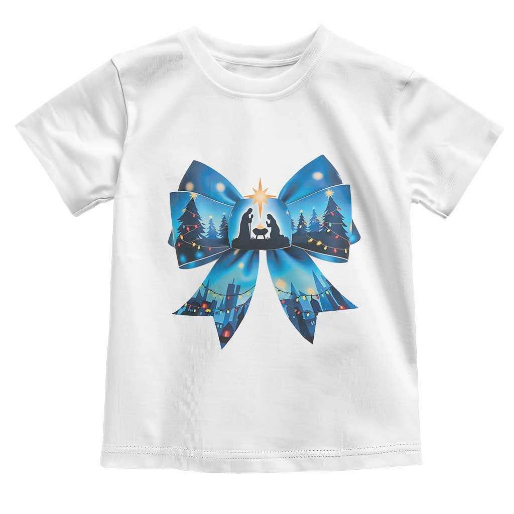 Jesus God Nativity Scene Coquette Bow Christmas Toddler T Shirt TS11 White Print Your Wear