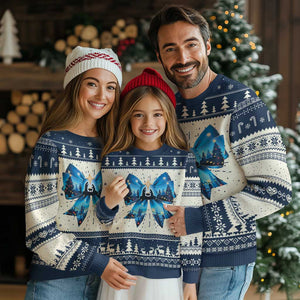 Jesus God Nativity Scene Coquette Bow Xmas Ugly Christmas Sweater TS11 Navy Print Your Wear