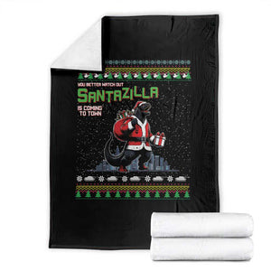 Funny Christmas Santa Godzilla Throw Blanket You Better Watch Out Santazilla Is Coming To Town TS11 Black Print Your Wear