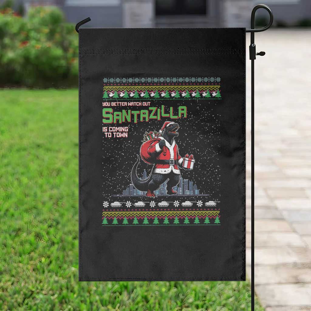 Funny Christmas Santa Godzilla Garden Flag You Better Watch Out Santazilla Is Coming To Town TS11 Print Your Wear