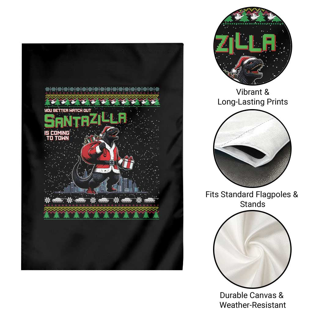 Funny Christmas Santa Godzilla Garden Flag You Better Watch Out Santazilla Is Coming To Town TS11 Print Your Wear