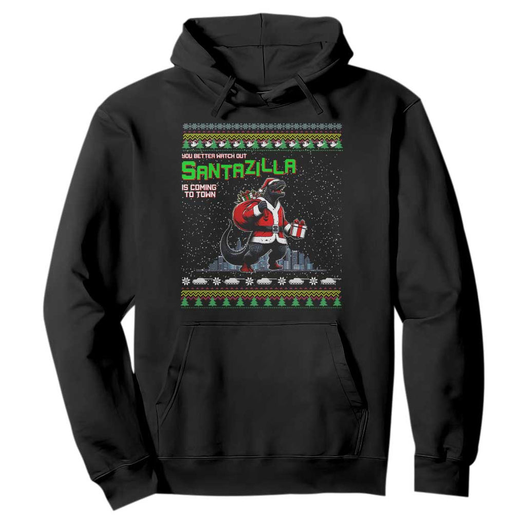 Funny Christmas Santa Godzilla Hoodie You Better Watch Out Santazilla Is Coming To Town TS11 Black Print Your Wear